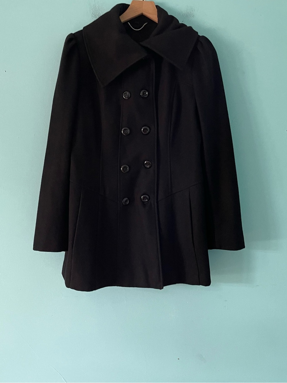 Guess Wool Double Breasted Pea Coat Jacket L Punk Gothic Oversized Point Collar